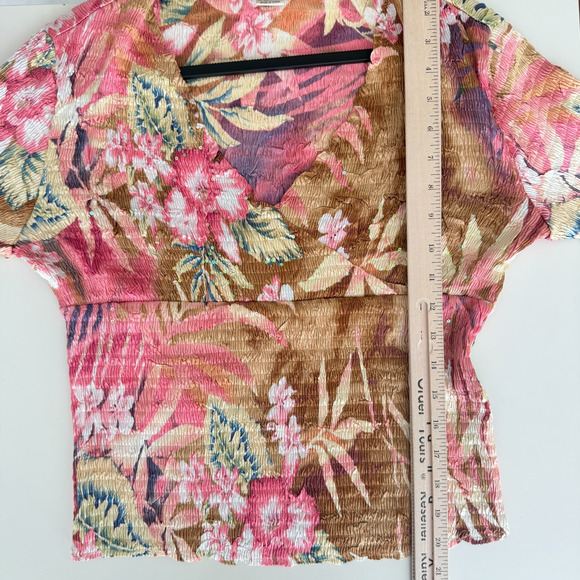 Vintage Y2K Lillie Rubin Top Medium Fairy Floral Rhinestone Crinkle Bell Sleeve - Picture 11 of 11